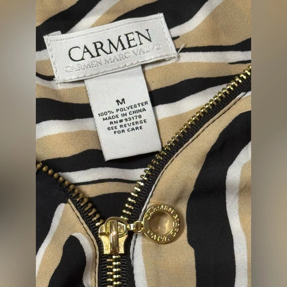 Carmen Marc Valvo Zebra Print Sleeveless Blouse - Picture 4 of 5
